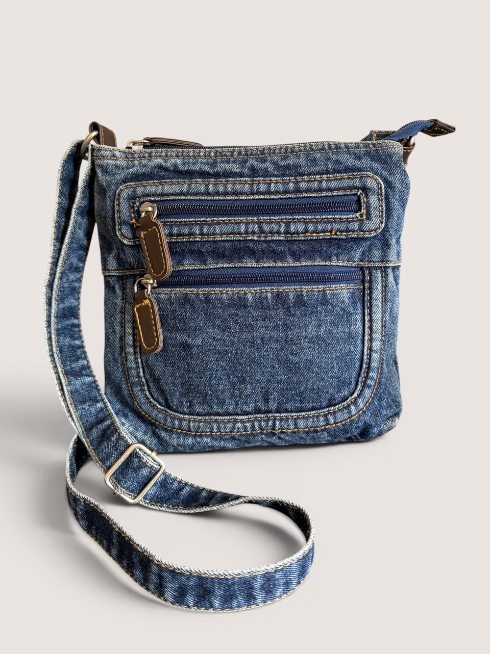 Denim Crossbody Bag with Front Pockets - Dark Wash Denim